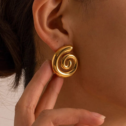 Spiral Earrings Chunky Gold Statement Hoop Retro Stud Drop Earring For Women