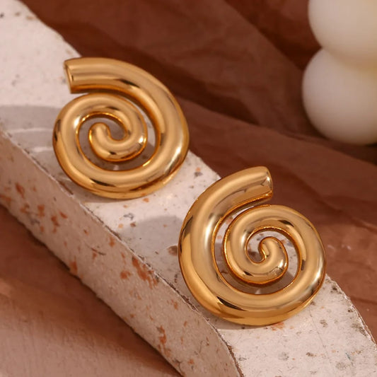 Spiral Earrings Chunky Gold Statement Hoop Retro Stud Drop Earring For Women