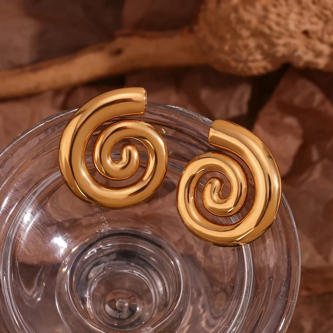 Spiral Earrings Chunky Gold Statement Hoop Retro Stud Drop Earring For Women