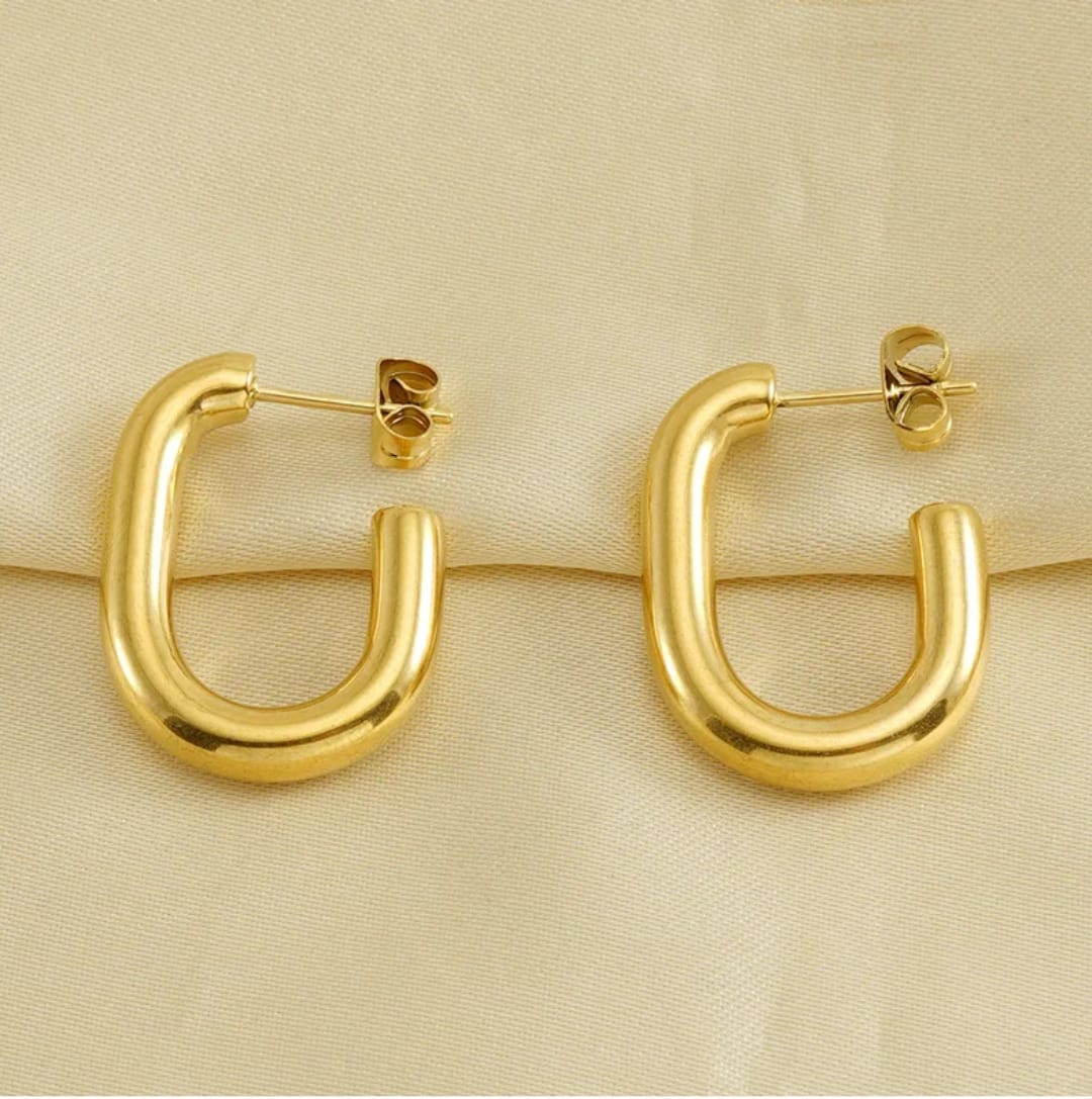 U Shape Hoop Earrings -22K Gold Plated