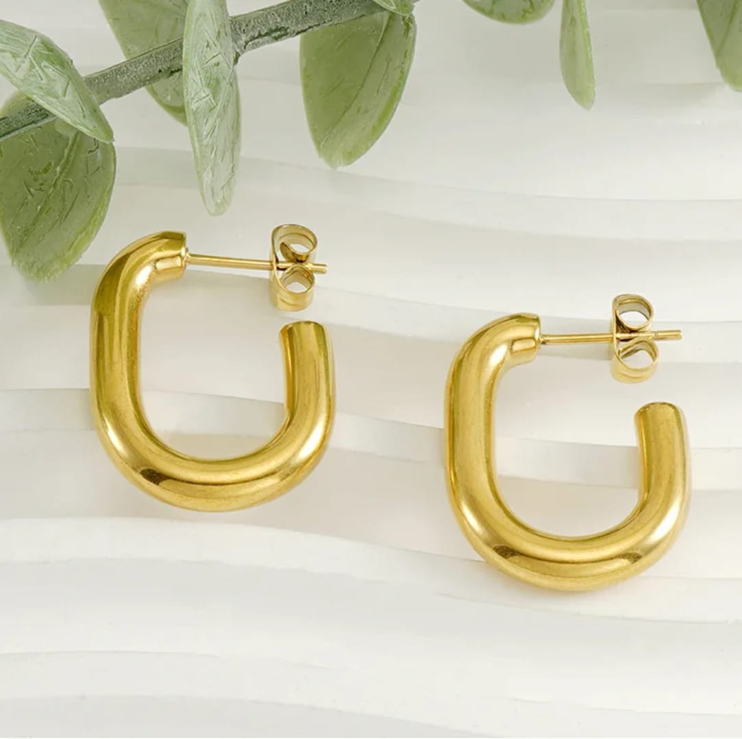 U Shape Hoop Earrings -22K Gold Plated