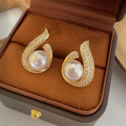 Celebrity Inspired Stylish Pearl Earrings for Women and Girls - Gold Color