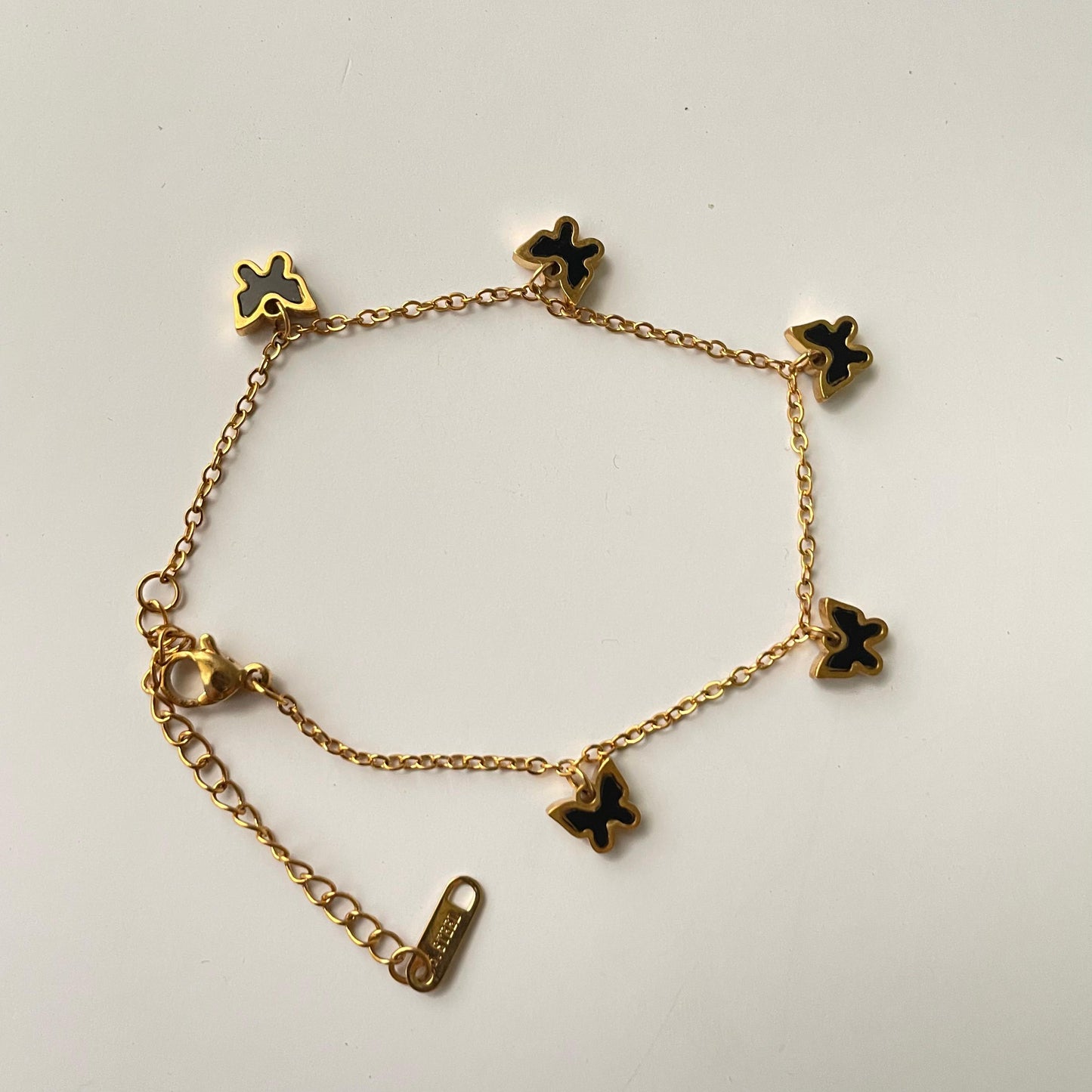 Minimal Black Butterfly Bracelet - 22K Gold Plated