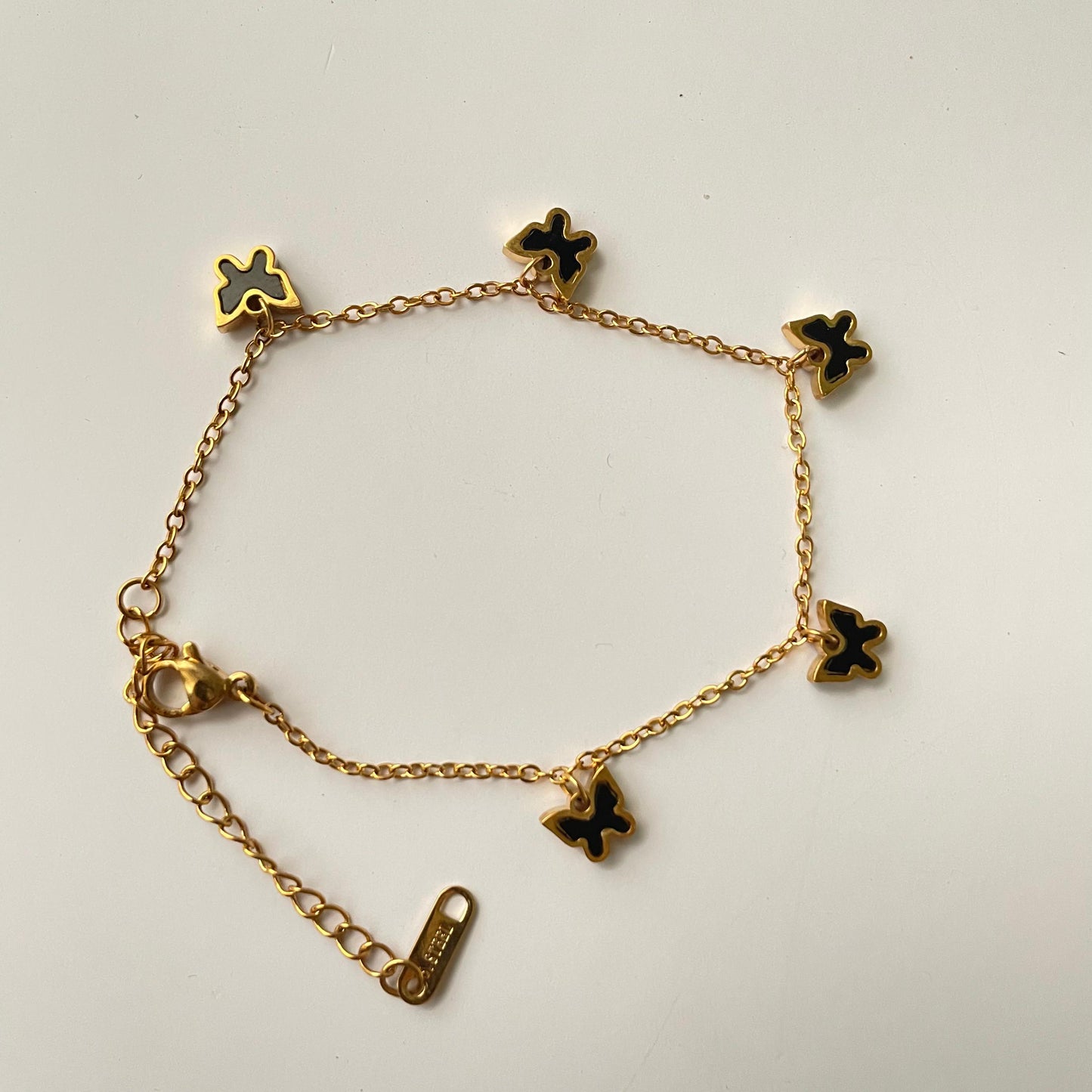 Minimal Black Butterfly Bracelet - 22K Gold Plated