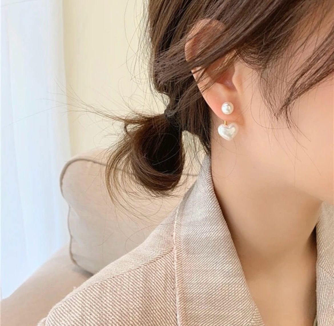 Elegant Heart Pearl Korean Earring