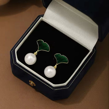 Green Shell Pearl Drop Korean Earring