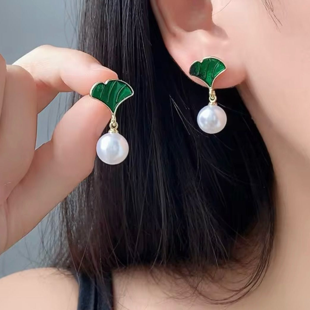 Green Shell Pearl Drop Korean Earring