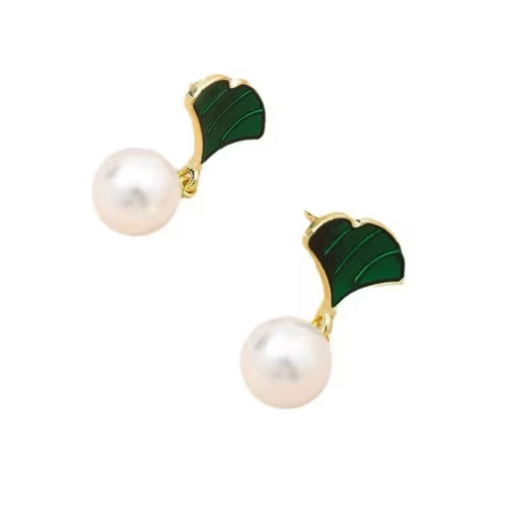 Green Shell Pearl Drop Korean Earring