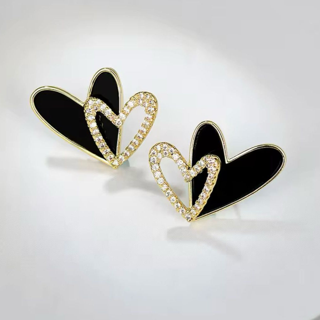 Classy Black Heart  Korean Earring