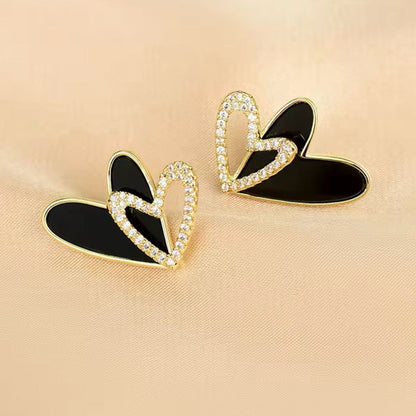 Classy Black Heart  Korean Earring