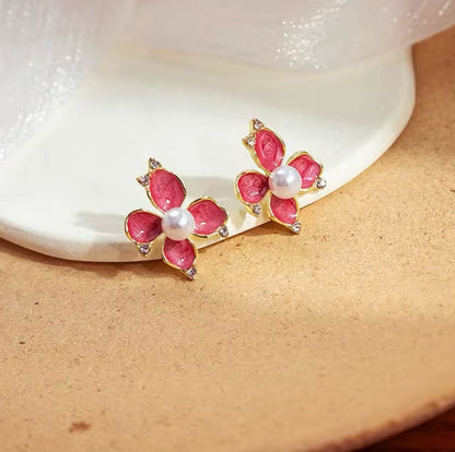 Elegant Red Floral Korean Earring