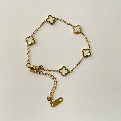 Minimal White Clover Bracelet - 22K Gold Plated