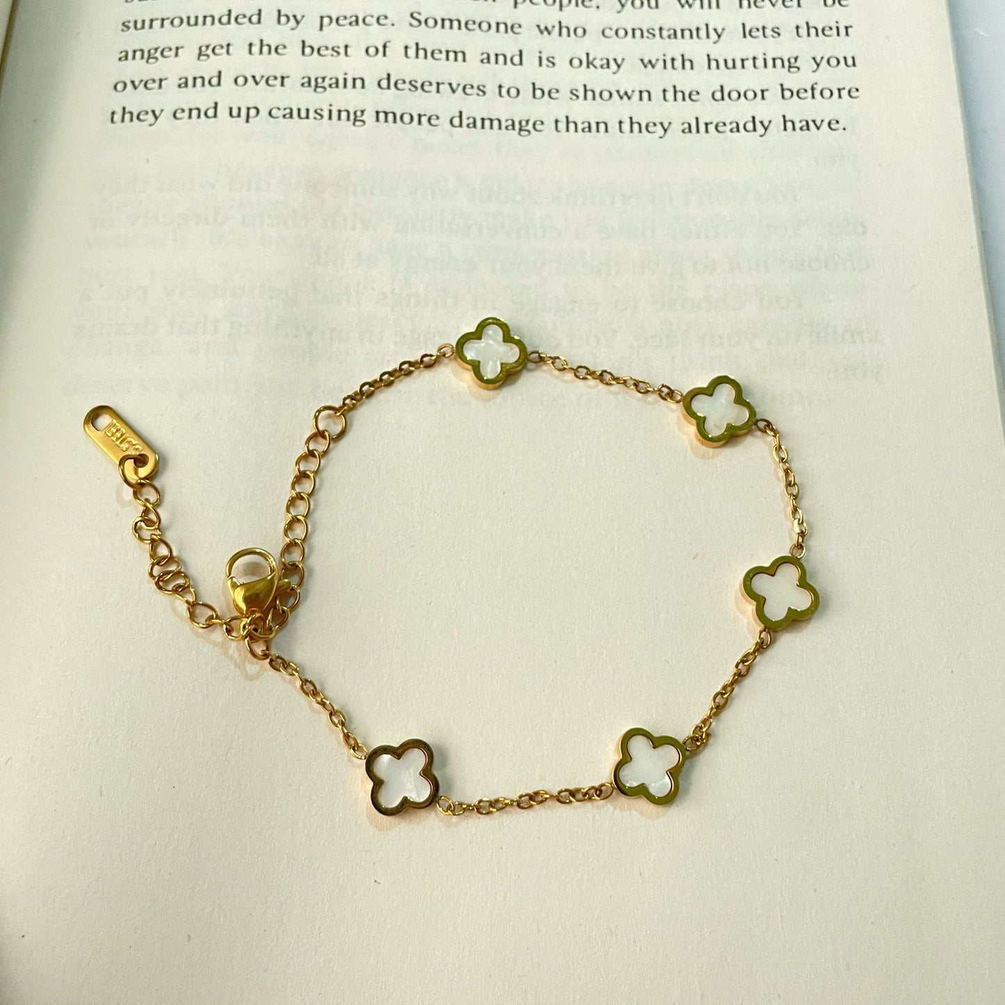 Minimal White Clover Bracelet - 22K Gold Plated