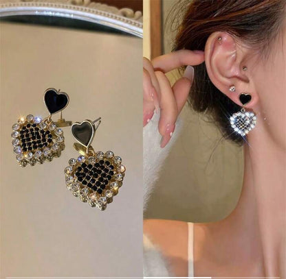 Black Heart Dangle Korean Earring