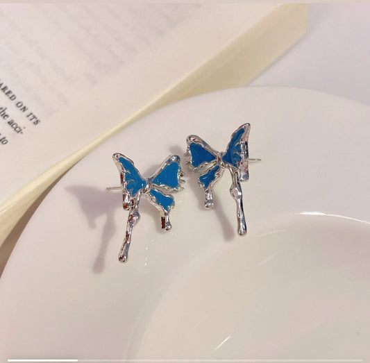 Blue Silver Butterfly Korean Earing