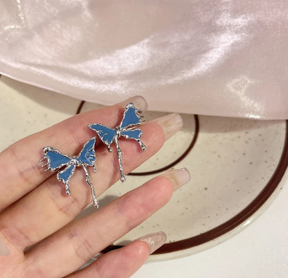 Blue Silver Butterfly Korean Earing