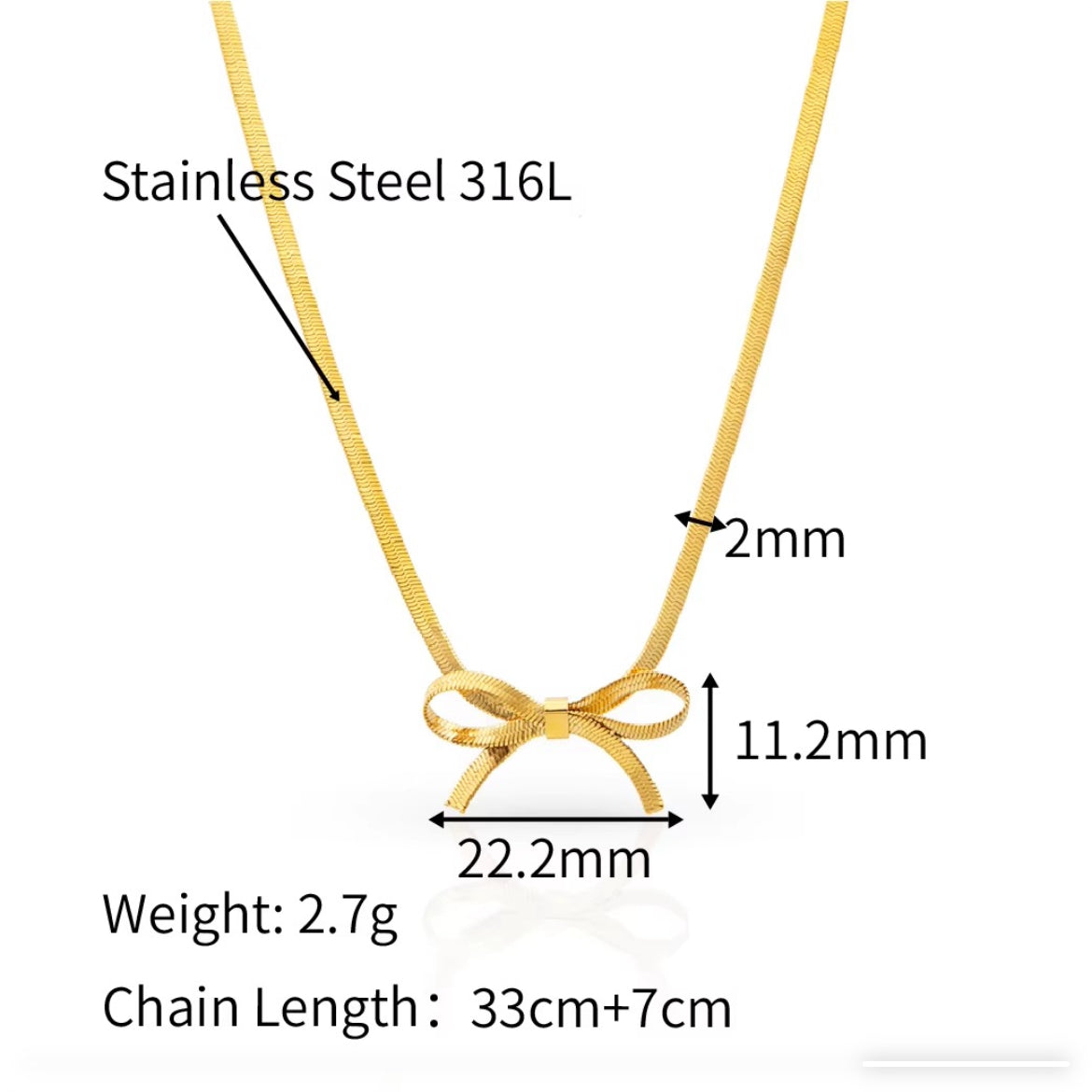 18K Gold Plated Elegant Bow Necklace