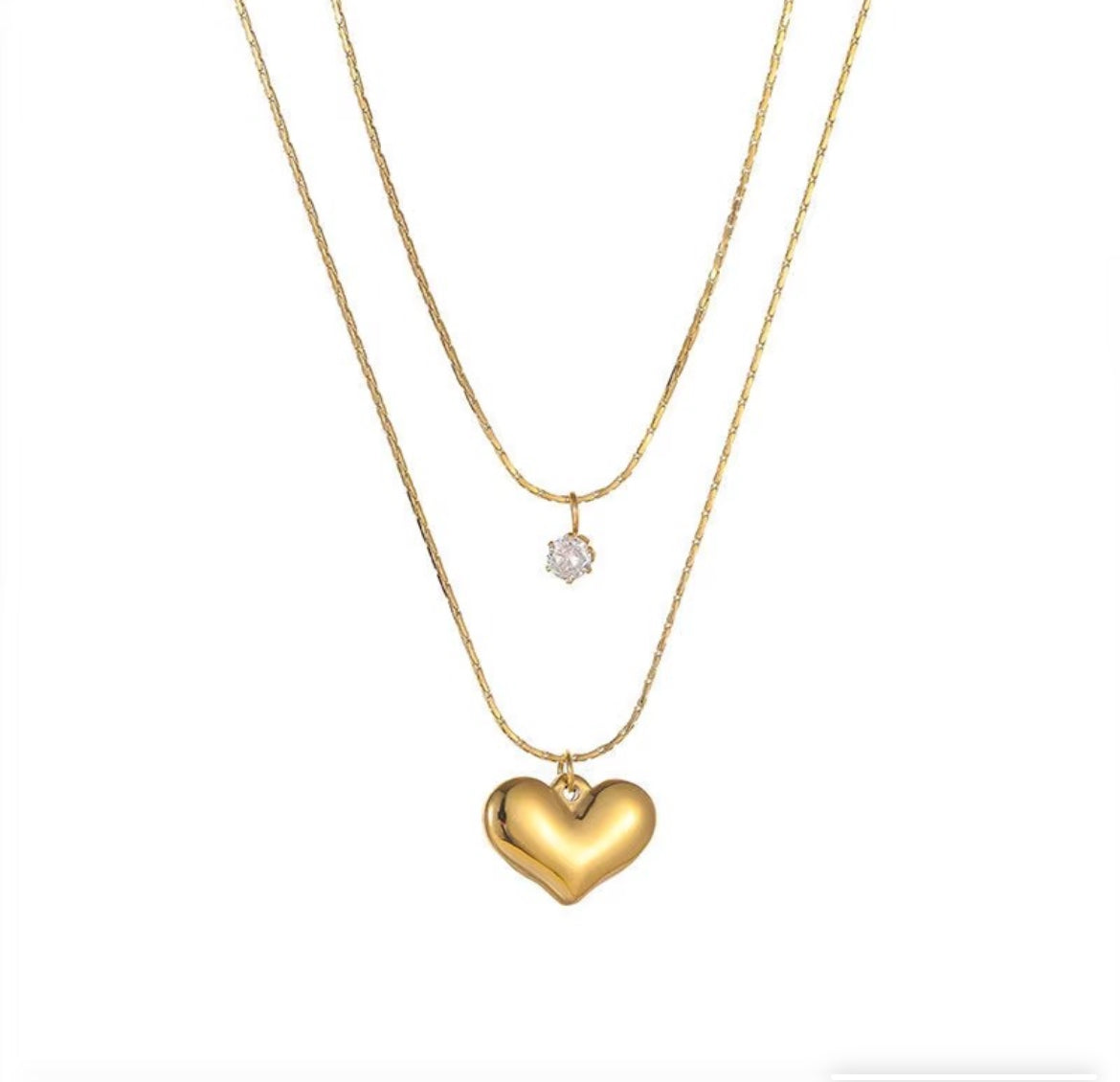 Double layer Pearl Heart Pendent Necklace - 18K Gold Plated