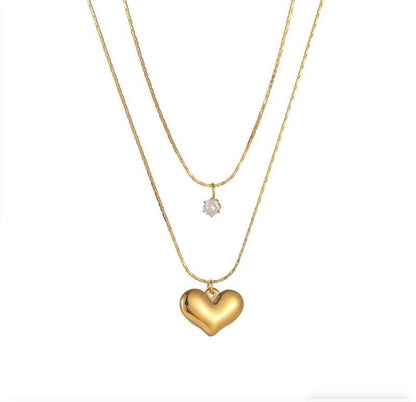 Double layer Pearl Heart Pendent Necklace - 18K Gold Plated