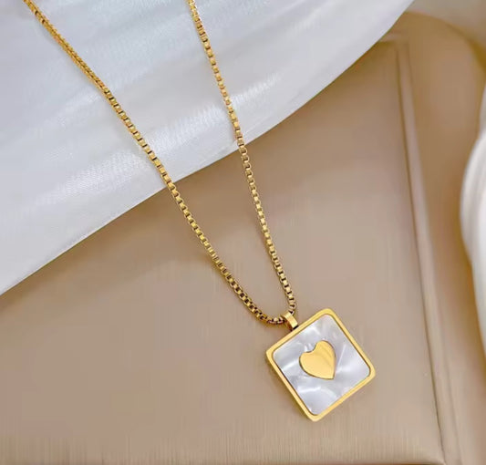 Stylish Square White Heart Pendent Necklace