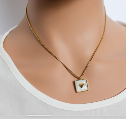 Stylish Square White Heart Pendent Necklace