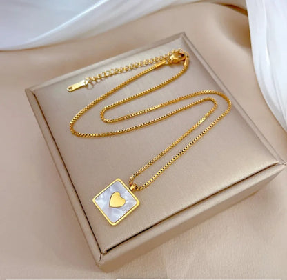 Stylish Square White Heart Pendent Necklace