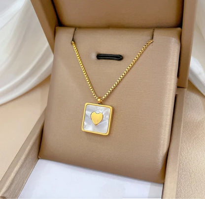 Stylish Square White Heart Pendent Necklace