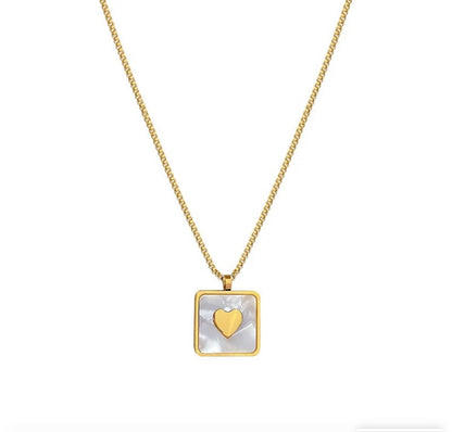 Stylish Square White Heart Pendent Necklace