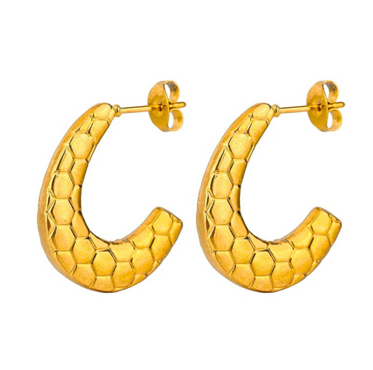 Snake Textured Hoop Earrings - 18K Gold Plated