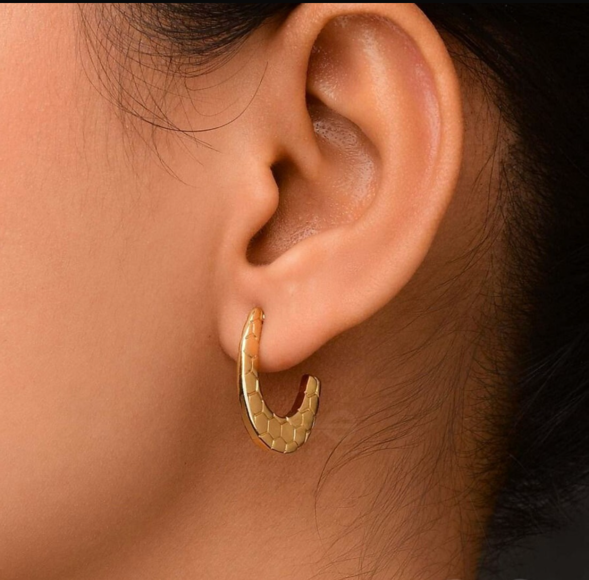 Snake Textured Hoop Earrings - 18K Gold Plated