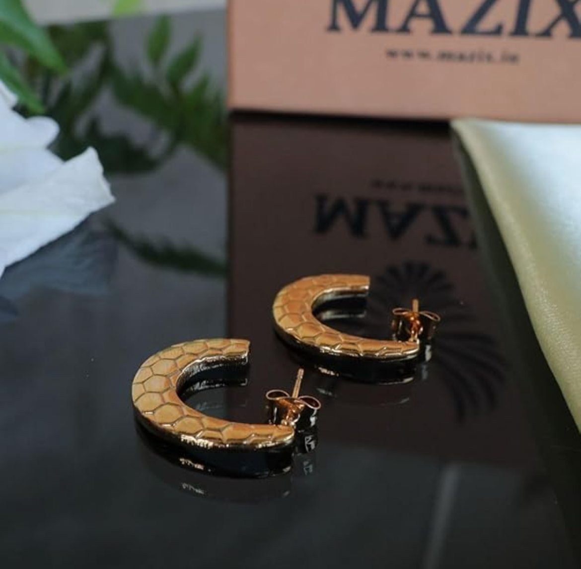 Snake Textured Hoop Earrings - 18K Gold Plated