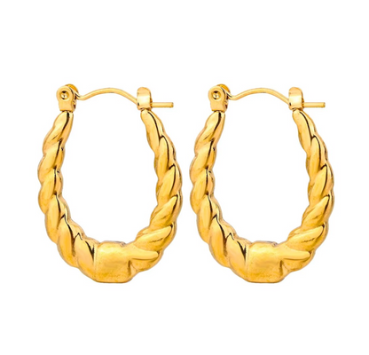 Twisted U Shape Hoop Earrings - 18K Gold Plated