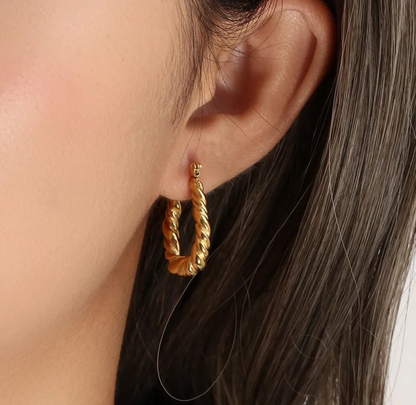 Twisted U Shape Hoop Earrings - 18K Gold Plated