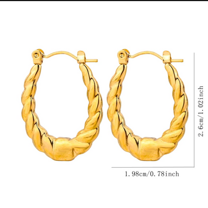 Twisted U Shape Hoop Earrings - 18K Gold Plated