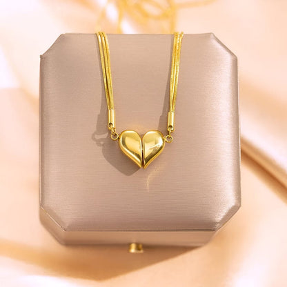 Heart Magnet Pendent Necklace - 22K Gold Plated